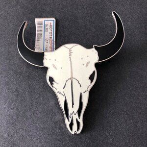 Vintage Mitchell Brooch Large Bull Leghorn Enamel Silver Tone Black White New 3"